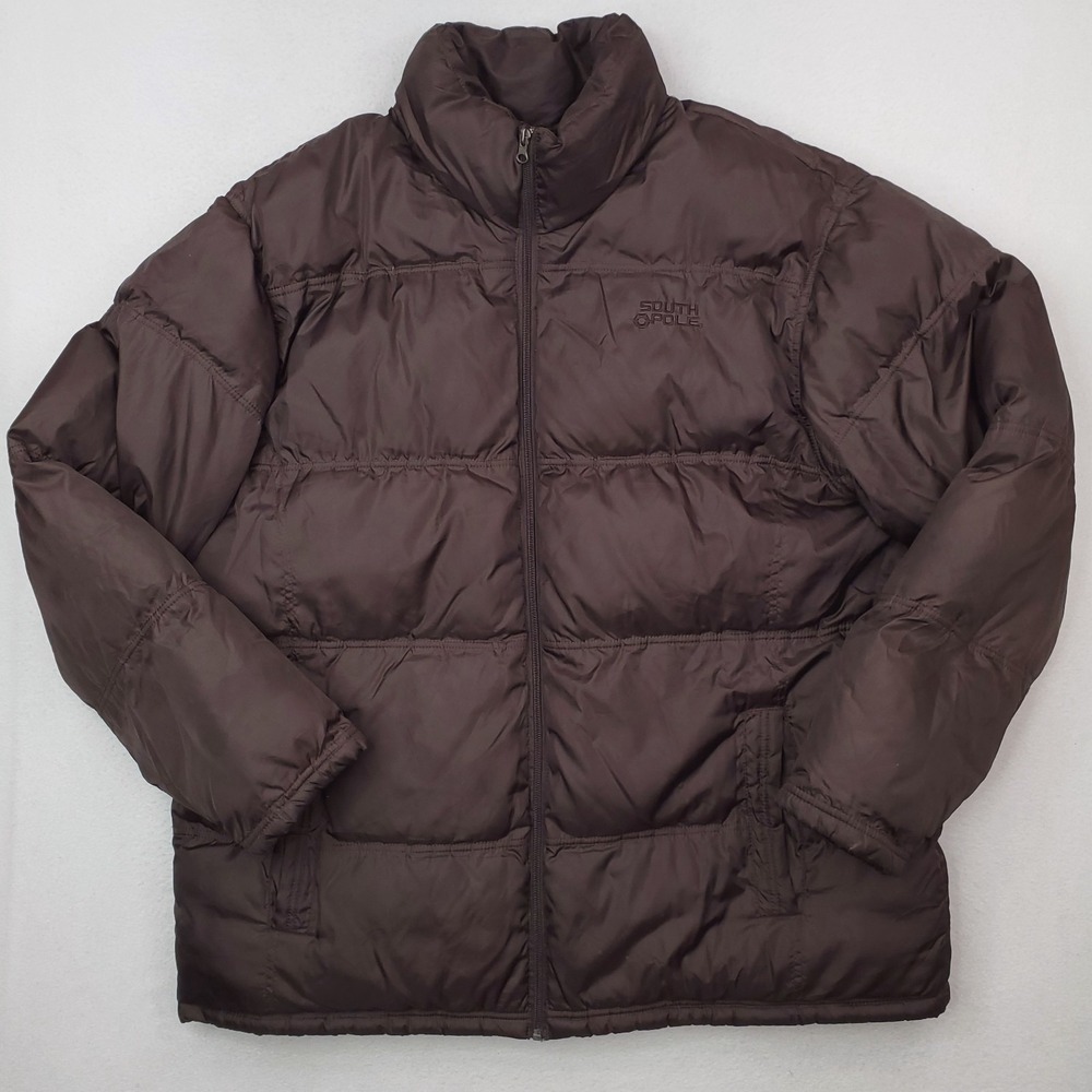 South Pole Jacket Mens Extra Large Brown Quilted Puffer Coat Hip Hop 90s